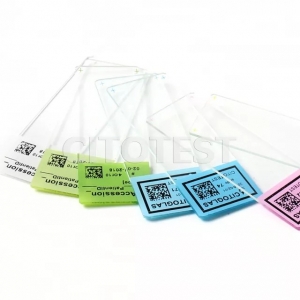Slides positively charged, PCL, super white glass, polished edges, with white tip 90 degree corner, 75.0x25.0x1.1mm, 72 pcs in a package