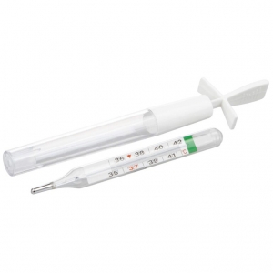 Mercury-free thermometer, with shaking case