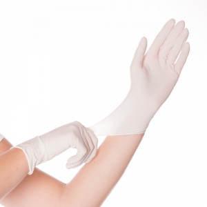 Latex gloves SKIN, lightly powdered, 24cm, white, size M, 100 pcs