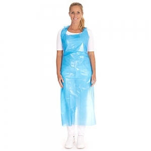 Apron, polyethylene, tieable, size 140 x 75cm, blue color, in package 50pcs