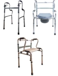 Walking frame with bench and toilet set
